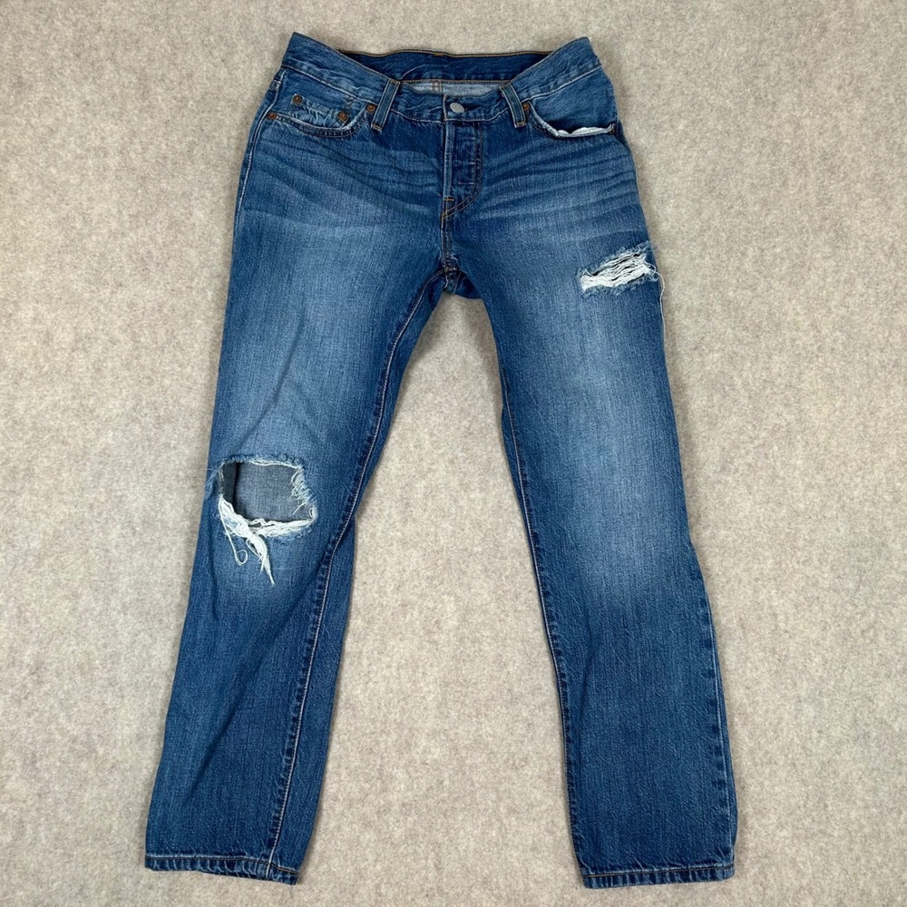 Levi's 501 CT Jeans Womens W25 Blue Distressed Tapered Leg Button Fly